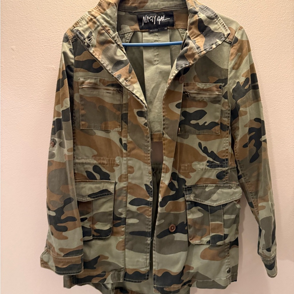 Nasty Gal Green and Brown Camouflage Jacket